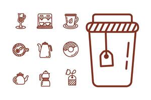 bundle of coffee and tea line style icon vector