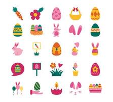 paquete de pascua set iconos planos vector