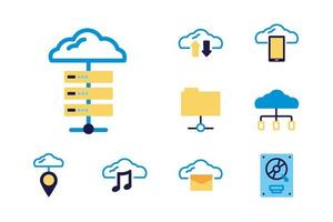 bundle of cloud computing lineal colors style icons vector