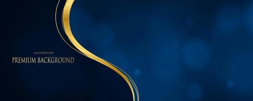 Fondo azul abstracto con ondas doradas en una ilustración de vector de sensación lujosa y simple