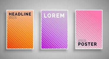 Set of cover templates with halftone effect Rounded perforated smooth shapes in different colors Vector illustration