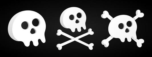 3 Simple flat style design sculls with crossed bones set vector