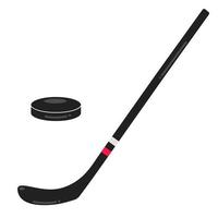 palo de hockey negro y los iconos de ilustración de vector de diseño de estilo plano de disco signos aislados sobre fondo blanco. símbolos del deporte juego de hockey sobre hielo.