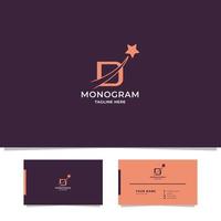 Shooting Star on Letter D Logo with Business Card Template vector