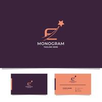 Shooting Star on Letter E Logo with Business Card Template vector