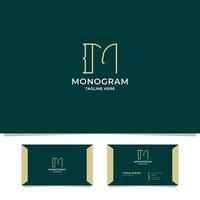 Yellow Line Art Letter M Logo in Green Background with Business Card Template vector
