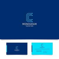 Brirht Blue Circuit Letter C Logo with Business Card Template vector
