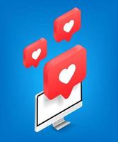 Social media reactions concept. Isometric vector illustration isolated on white background