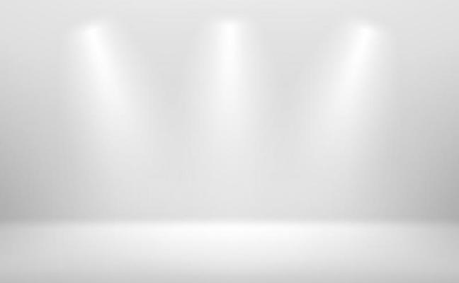 Bright white interior scene with three projectors