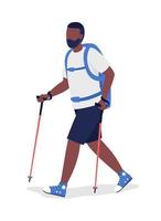 Man hiking semi flat color vector character