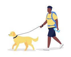 Man with backpack and labrador semi flat color vector character