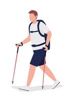 Man on nordic walk semi flat color vector character