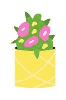 Flowering bush in pottery vase semi flat color vector object