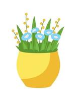 Blue forget me not flower bouquet in yellow vase semi flat color vector object
