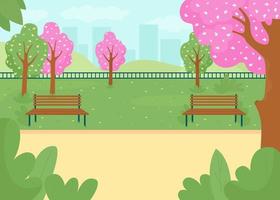 Spring park flat color vector illustration
