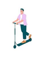 hombre sonriente en e-scooter color plano vector carácter detallado