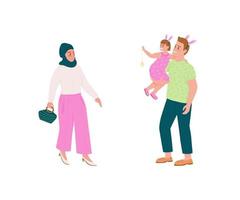 Happy family flat color vector detailed character set