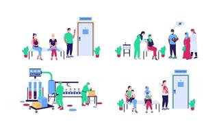 Hospital patients and workers flat color vector faceless characters set