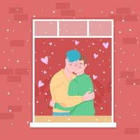 Gay couple in home window flat color vector illustration