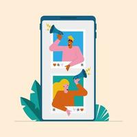 influencers couple in smartphone vector