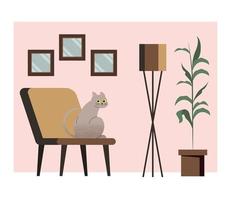 gray cat in house vector