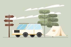 van in camping scene vector