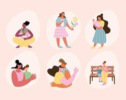 six moms icons vector