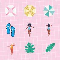 nueve iconos de vacaciones de verano vector