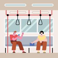 couple seated in subway vector