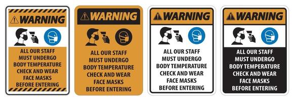 Warning Staff Must Undergo Temperature Check Sign on white background vector