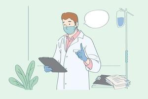 physician analysis and  consulting how to prevent disease doctor take examination case and advice to patient vector