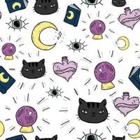 Cute white pattern with line white cat moon halloween magic Seamless background Textiles for children Minimalism paper scrapbook for kids vector