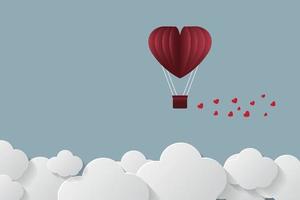 Globos del día de San Valentín en forma de corazón volando sobre la hierba Ver estilo de arte de papel de fondo vector