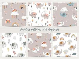 Set of seamless patterns with elephants vector