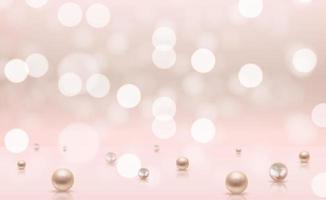 Glossy abstract bokeh lights background with realistic pearls