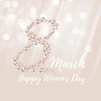 Fondo de tarjeta de felicitación del día de la mujer feliz 8 de marzo con perlas realistas vector