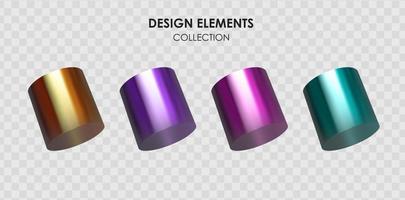 Collection set of realistic 3d render metallic color gradient geometric shapes objects elements for design vector