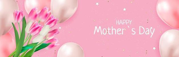 Happy Mother s Day Card with Realistic Tulip Flowers vector