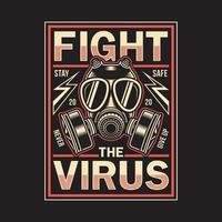 camiseta con gráfico de virus de corona de lucha vintage en negro vector