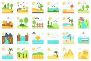 paisaje plano icono conjunto 4 ilustración vectorial vector