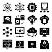 Pack of Computer and Hardware Solid Icons vector