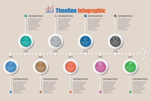 Modern timeline infographic with 9 steps circle designed for template brochure diagram planning presentation process webpages workflow Vector illustration