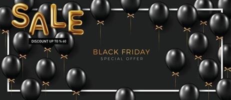 Black friday sale background with transparent realistic balloons vector