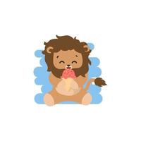 Illustration vector graphic cute lion is eating ice cream