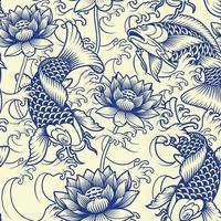 Japanese seamless background with koi and waves vector