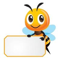 Cartoon cute bee pointing empty white signboard vector