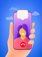 Video call via modern smartphone vector illustration