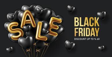 Black Friday Super Sale Realistic black gifts and balloons boxes background vector