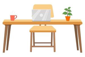 Cute beautiful desk with table chair laptop plant book lamp isolated vector