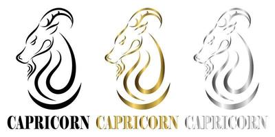 línea vector logo de cabeza de cabra es signo de capricornio zodíaco tres arte hay tres colores negro oro plata